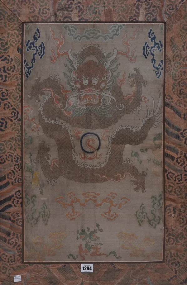 A CHINESE EMBROIDERED SILK RECTANGULAR PANEL