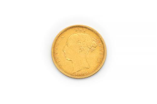 A VICTORIA YOUNG HEAD SHIELD BACK HALF SOVEREIGN 1885