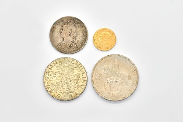 A GEORGE V HALF SOVEREIGN AND THREE FURTHER COINS (4)