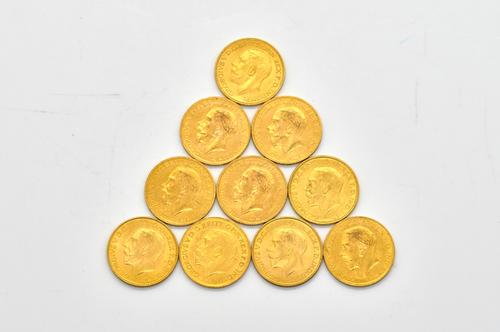 TEN GEORGE V SOVEREIGNS VARIOUS DATES  (10)