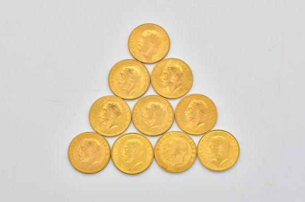 TEN GEORGE V SOVEREIGNS VARIOUS DATES (10)