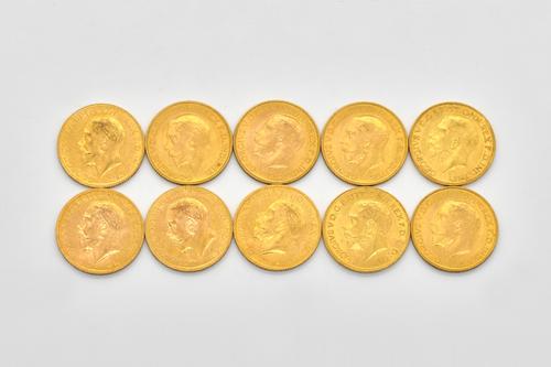 TEN GEORGE V SOVEREIGNS VARIOUS DATES  (10)