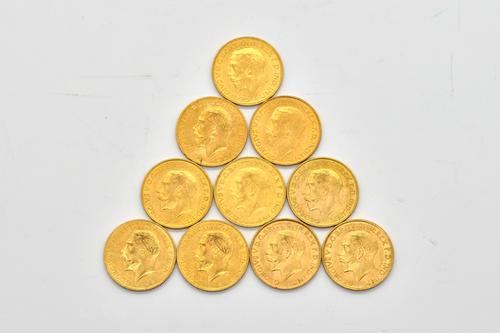 TEN GEORGE V SOVEREIGNS VARIOUS DATES (10)