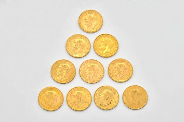 TEN GEORGE V SOVEREIGNS VARIOUS DATES (10)