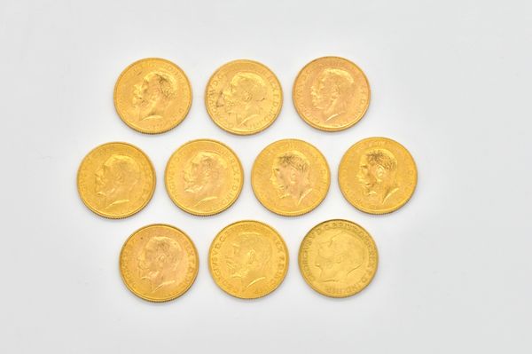 TEN GEORGE V SOVEREIGNS VARIOUS DATES (10)