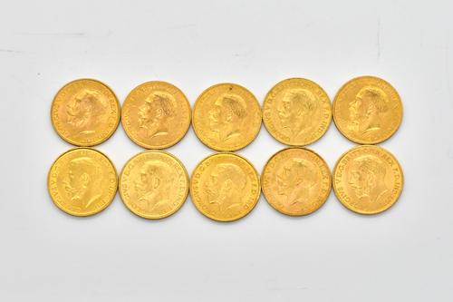 TEN GEORGE V SOVEREIGNS VARIOUS DATES (10)