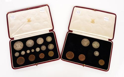 A GEORGE VI FIFTEEN COIN SPECIMEN PROOF SET AND ANOTHER PART SET (2)