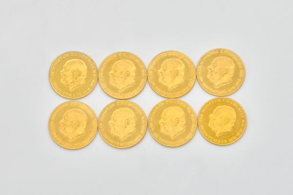 EIGHT WINSTON CHURCHILL 18 CT GOLD MEDALLIONS,  (8)