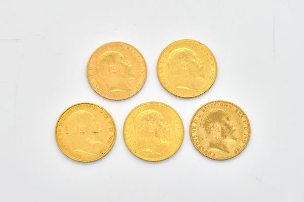 FIVE EDWARD VII SOVEREIGNS VARIOUS DATES (5)