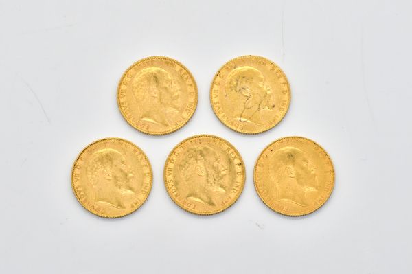 FIVE EDWARD VII SOVEREIGNS VARIOUS DATES  (5)