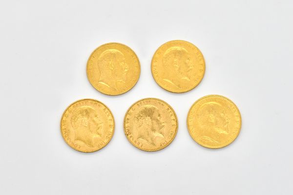 FIVE EDWARD VII SOVEREIGNS VARIOUS DATES (5)