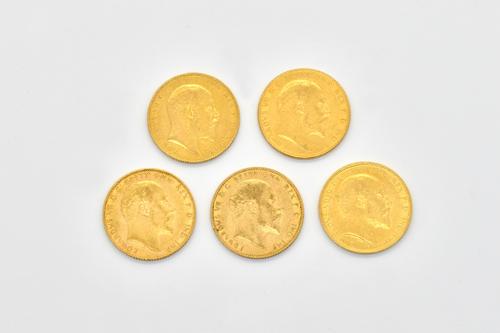 FIVE EDWARD VII SOVEREIGNS VARIOUS DATES (5)