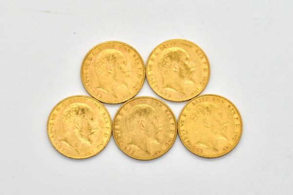 FIVE EDWARD VII SOVEREIGNS VARIOUS DATES  (5)