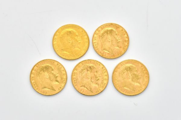 FIVE EDWARD VII SOVEREIGNS VARIOUS DATES (5)