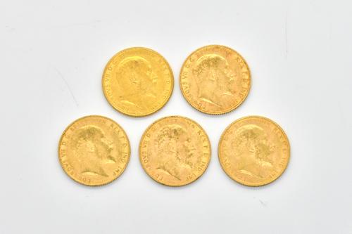 FIVE EDWARD VII SOVEREIGNS VARIOUS DATES (5)