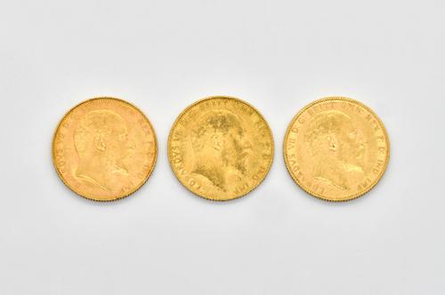 THREE EDWARD VII SOVEREIGNS VARIOUS DATES  (3)