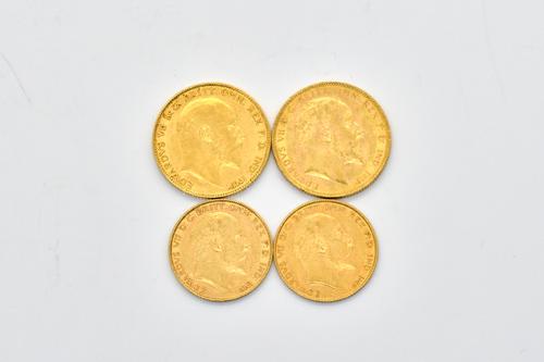TWO EDWARD VII SOVEREIGNS AND TWO EDWARD VII HALF SOVEREIGNS VARIOUS DATES (4)