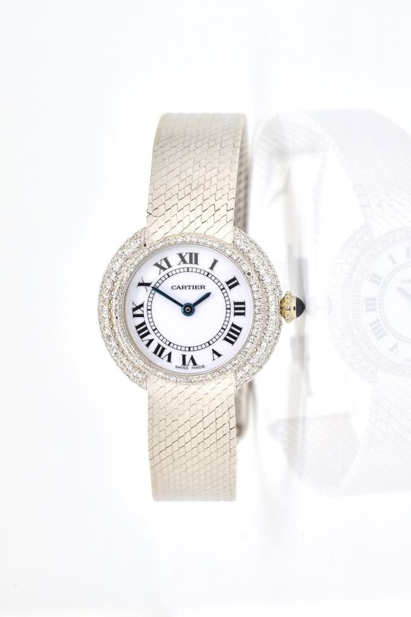 A CARTIER VENDOME 18CT WHITE GOLD AND DIAMOND SET LADY'S WRISTWATCH