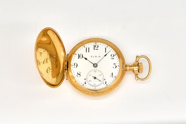 AN ELGIN GOLD CASED, KEYLESS WIND HUNTING CASED LADY'S FOB WATCH