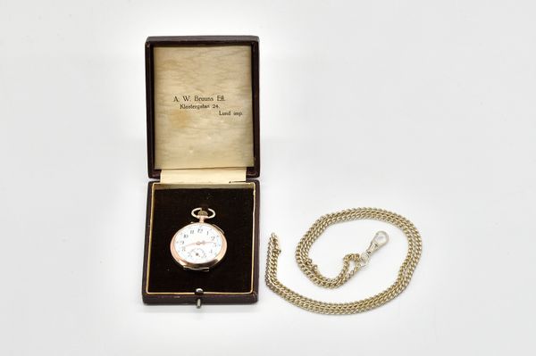 A LADIES SILVER FOB WATCH AND A WATCH CHAIN