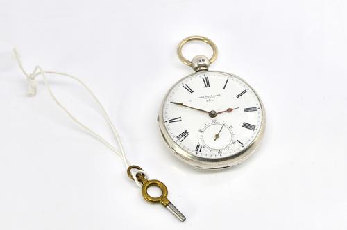 A VICTORIAN SILVER KEY WIND OPENFACED POCKET WATCH BY BARRAUD & LUND