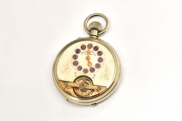 A HEBDOMAS PATENT 8 DAYS KEYLESS WIND POCKET WATCH