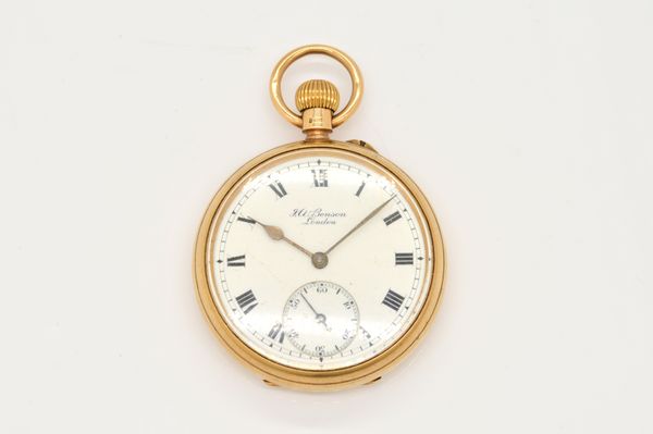 J.W. BENSON. A 9CT GOLD CASED OPEN FACED KEYLESS WIND GENTLEMAN'S POCKET WATCH