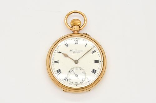 J.W. BENSON. A 9CT GOLD CASED OPEN FACED KEYLESS WIND GENTLEMAN'S POCKET WATCH
