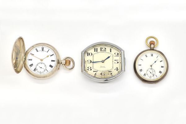 A VICTORIAN SILVER FULL HUNTER KEYLESS WIND POCKET WATCH BY HUNT & ROSKELL AND TWO FURTHER ITEMS (3)