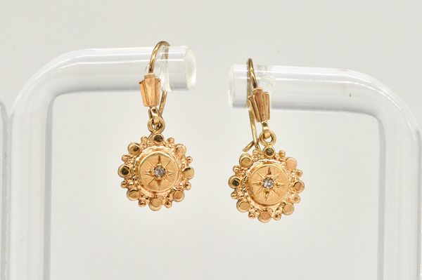 A PAIR OF 9CT GOLD AND DIAMOND PENDANT EARRINGS