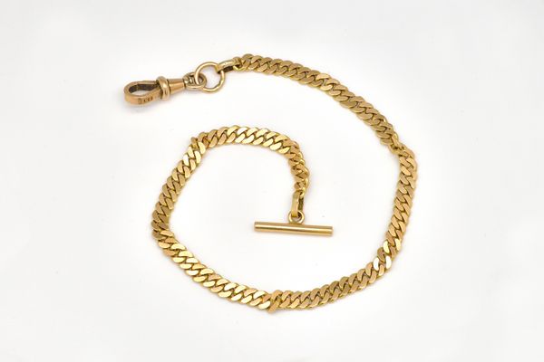 A GOLD FACETED CURB LINK WATCH CHAIN