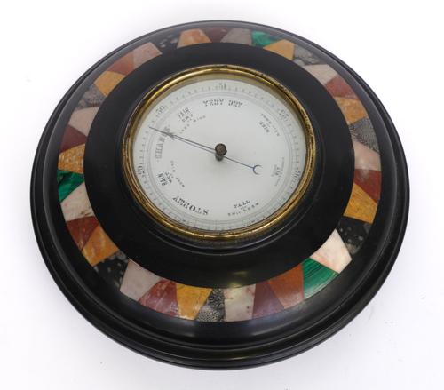 A VICTORIAN DERBYSHIRE SPECIMEN MARBLE DESK BAROMETER