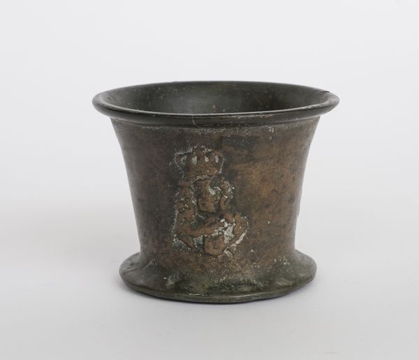 A SMALL BRONZE MORTAR DEPICTING KING CHARLES II