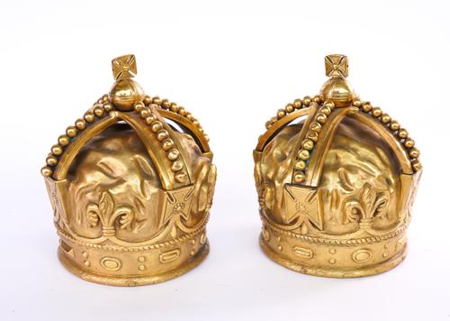 A PAIR OF GILT-BRONZE ORNAMENTAL CROWNS (2)