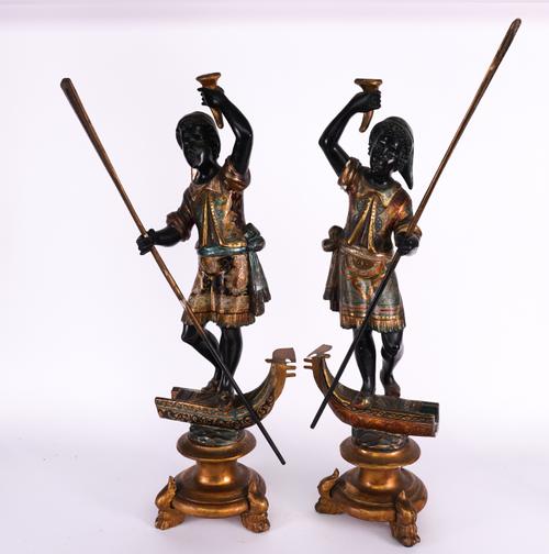 A PAIR OF VENETIAN BLACKAMOOR GONDOLA FIGURES (2)