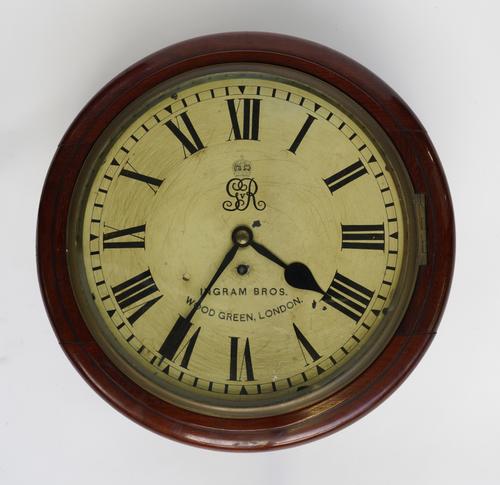 INGRAM BROS: A GEORGE V MAHOGANY GOVERNMENT WALL CLOCK