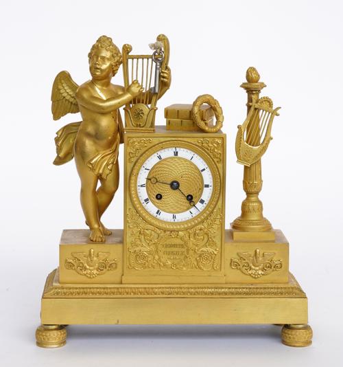 A FRENCH RESTAURATION ORMOLU MANTEL CLOCK