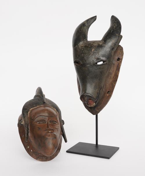 A BAULE ANTELOPE/COW MASK AND A SMALL BAULE MASK, IVORY COAST (2)
