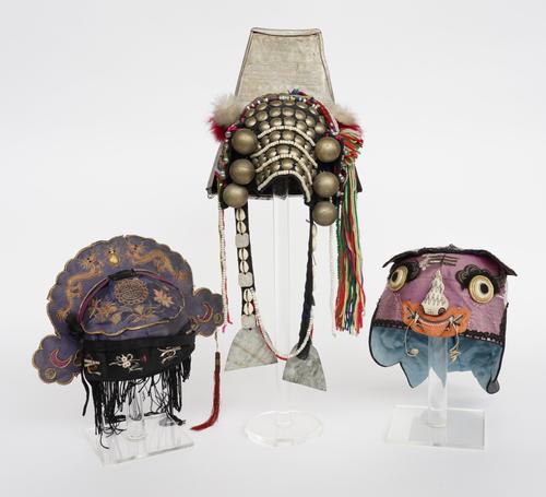 AN AKHA CEREMONIAL HEADDRESS AND TWO CHINESE CHILDREN’S HATS (3)