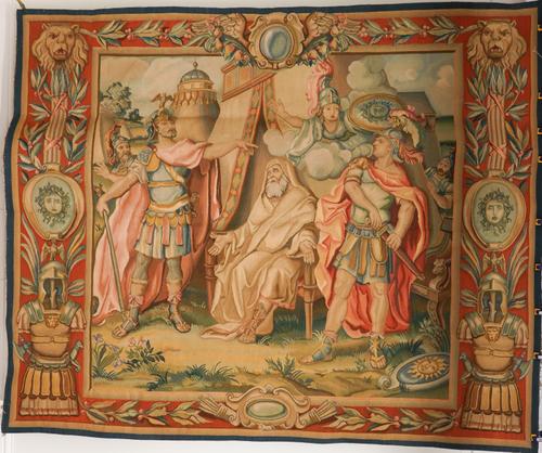 A FRENCH TAPESTRY OF A CLASSICAL SCENE WITH ROMAN CENTURIONS