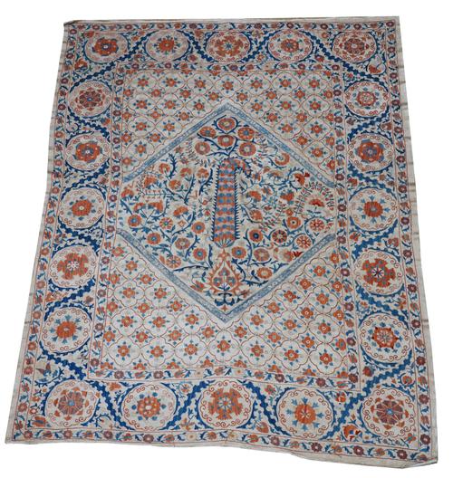 AN UZBEK SUSANI EMBROIDERED PANEL ON SILK