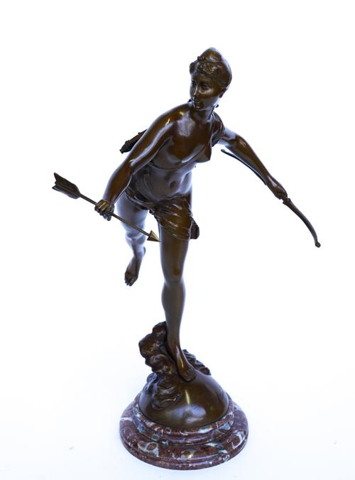 F. MEREL: A FRENCH BRONZE FIGURE OF DIANA THE HUNTRESS