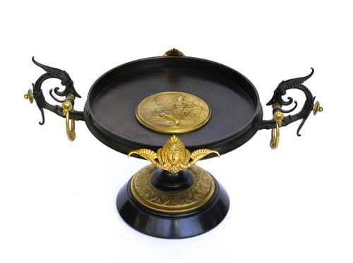 A FRENCH NEO-CLASSICAL ORMOLU MOUNTED BRONZE TAZZA