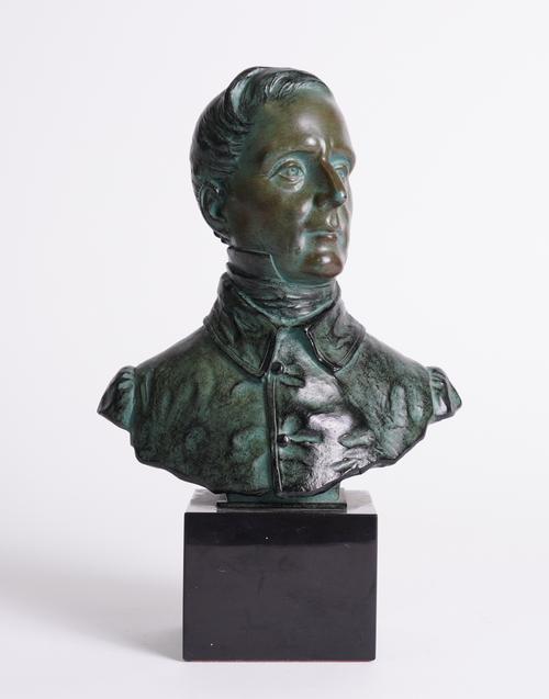 AFTER EMILE CARLIER (FRENCH, 1843-1947): A GREEN PATINATED BRONZE BUST OF THE DUKE OF WELLINGTON