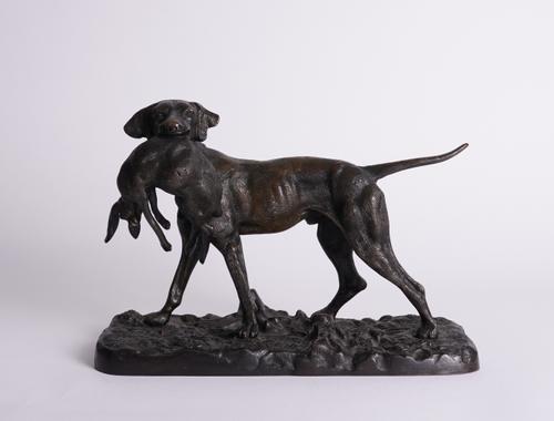 A FRENCH BRONZE MODEL OF A SETTER WITH GAME