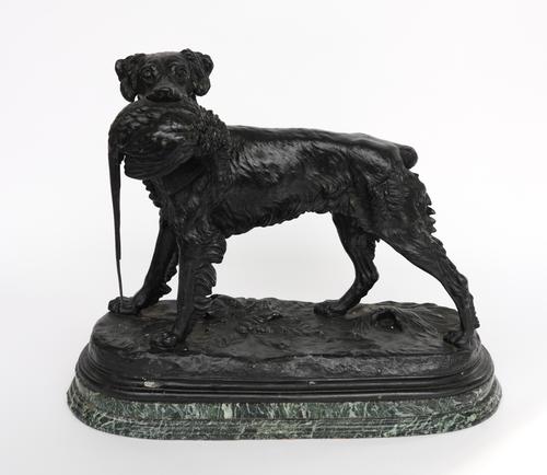 AFTER JULES MOIGNIEZ (1835-1894): A BLACK PAINTED COMPOSITE MODEL OF A RETRIEVER