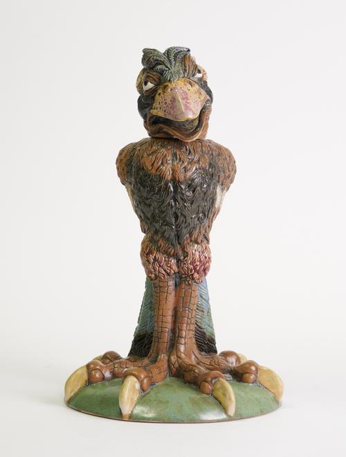 ANDREW HULL (ENGLISH) FOR BURSLEM POTTERY: A STONEWARE GROTESQUE BIRD JAR