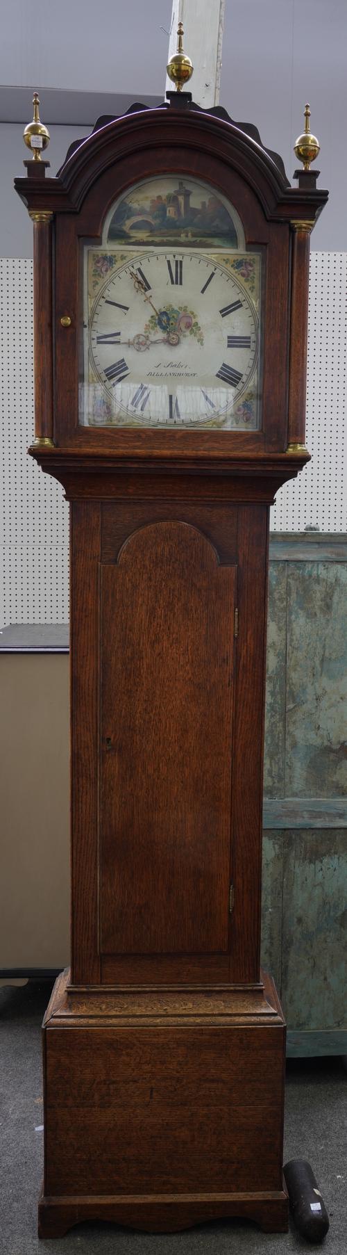 D. BAKER, BILLINGSHURST: A 30-HOUR OAK LONGCASE CLOCK
