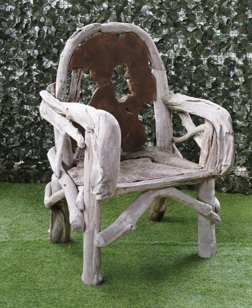 A LARGE DRIFTWOOD GARDEN OPEN ARMCHAIR