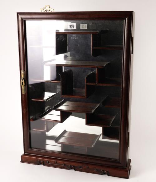 A 20TH CENTURY EASTERN EXPORT HARDWOOD TABLE TOP DISPLAY CABINET